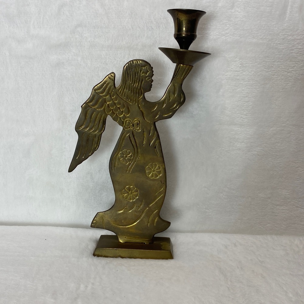 Vintage Brass‎ Angel Candlestick Holder Religious Christmas Holiday Decor